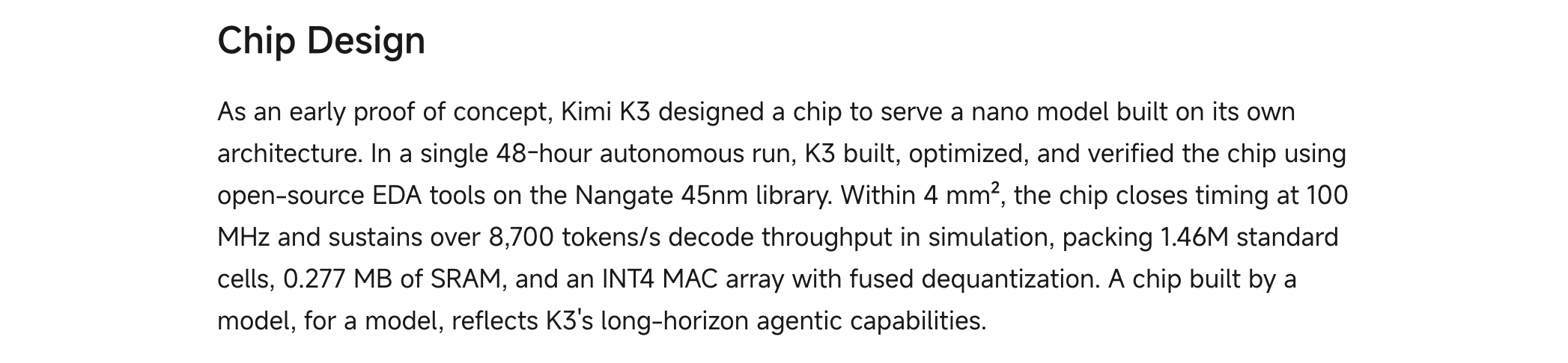 Kimi K3 Chip Design description from official blog